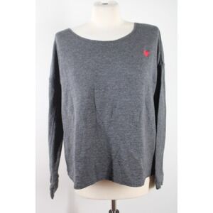 P.J. Salvage M Gray Long Sleeve Red Heart Embroidered Lounge Pajama Top Shirt